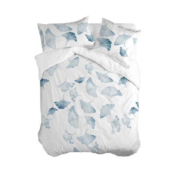 Bílo-modrý bavlněný povlak na peřinu na dvoulůžko 200x200 cm Ginkgo – Blanc