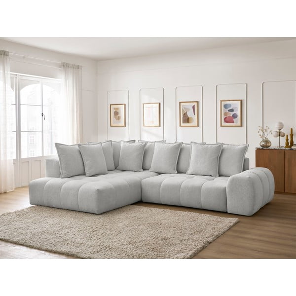 Světle šedá žinylková rozkládací/s úložným prostorem rohová pohovka (levý roh/do L) Everest – Bobochic Paris-image-1