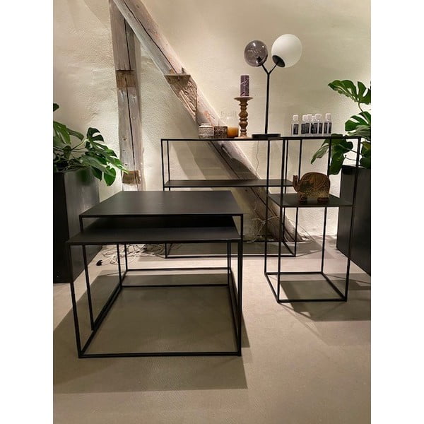 Černé kovové konferenční stolky v sadě 2 ks 65x65 cm Pebble – Unique Furniture-image-1