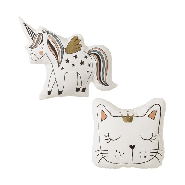 Sada 2 polštářků ve tvaru jednorožce a kočky Unimasa