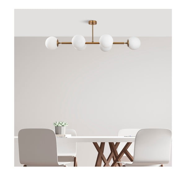 Stropní svítidlo v bílo-zlaté barvě se skleněným stínidlem 40x110 cm Fazli – Opviq lights-image-2