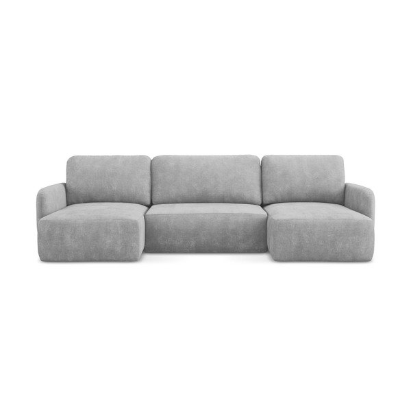 Světle šedá žinylková rozkládací/s úložným prostorem rohová pohovka (do "U") Lilo – Makamii