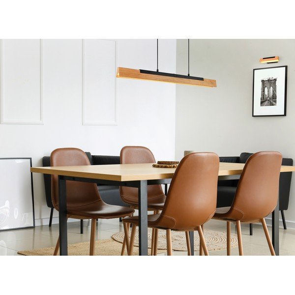 Matně černé LED závěsné svítidlo s dřevěným stínidlem Kerala – Trio-image-1