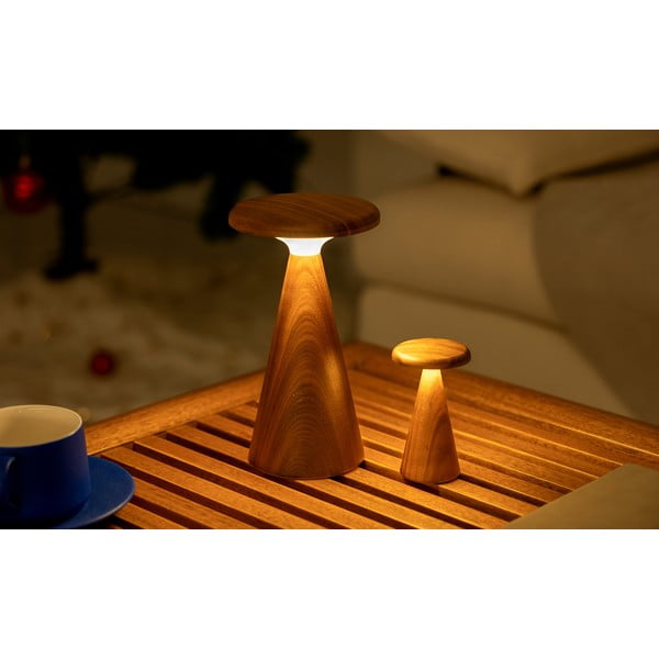 LED stolní lampa v tmavě přírodní barvě s dřevěným stínidlem (výška 14 cm) Sylva – Gingko-image-2