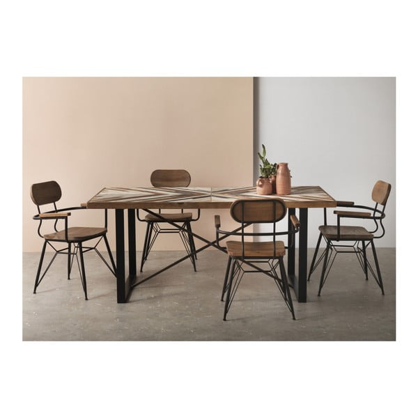 Jídelní stůl s kovovými nohami a deskou z recyklovaného dřeva Geese, 180 x 90 cm-image-1