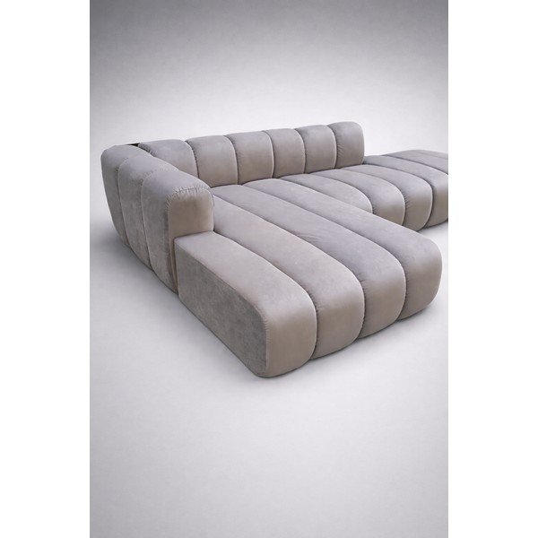 Světle šedá sametová rohová pohovka (levý roh/s lenoškou) Lupine - II. jakost – Micadoni -image-2