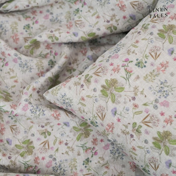 Lněné povlečení na jednolůžko v přírodní barvě 140x200 cm Botany 2 – Linen Tales-image-1