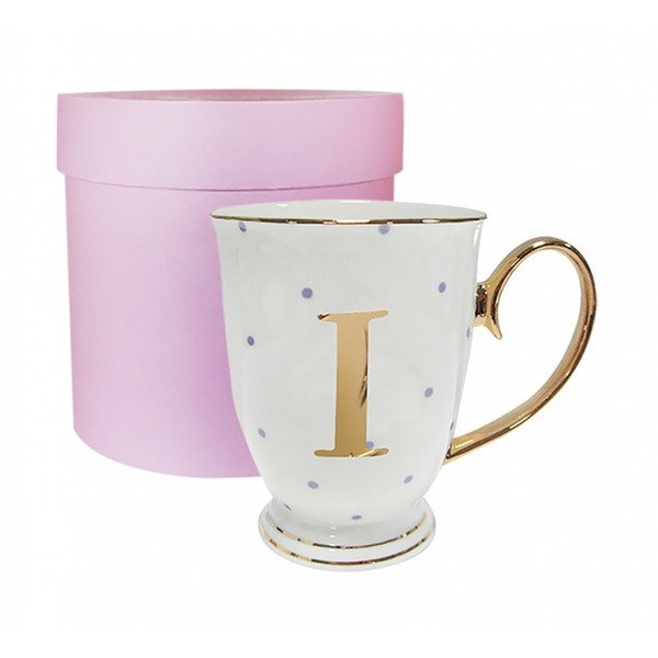 Písmenkový  hrnek I s fialovými puntíky