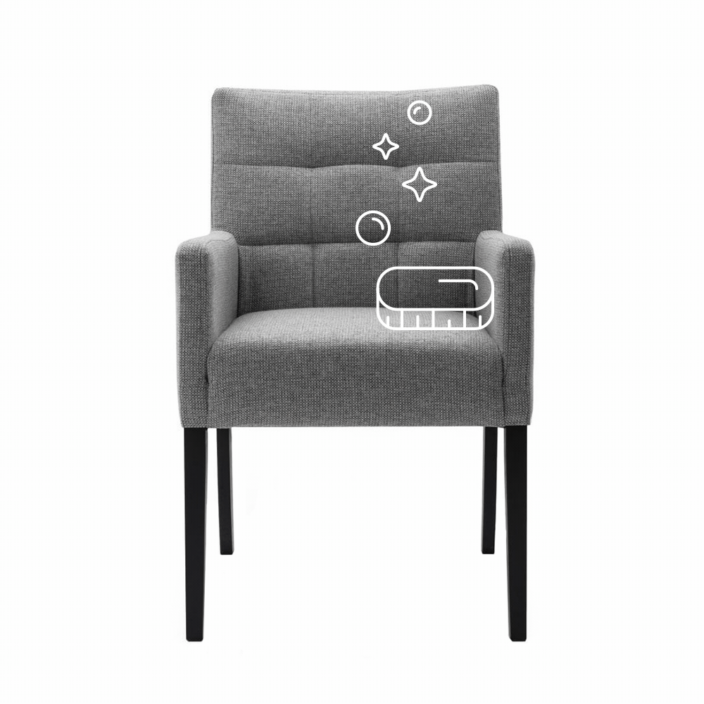 Čištění židle s opěrkou a područkami s látkovým čalouněním, suché + mokré čištění