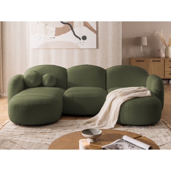 Zelená rohová pohovka z textilie bouclé (do "U") Orbit – Ropez-image-1