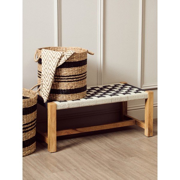 Černobílá dřevěná lavice Satna – Premier Housewares-image-1