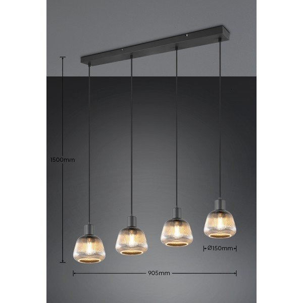 Černé závěsné svítidlo se skleněným stínidlem ø 15 cm Tarifa – Trio-image-4