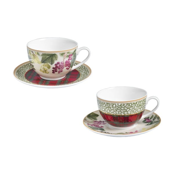 Sada 2 porcelánových šálků s podšálky Brandani Sottobosco Tea Cup