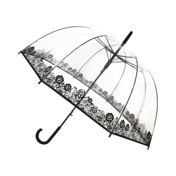 Transparentní holový deštník Birdcage Black Flowers, ⌀ 81 cm