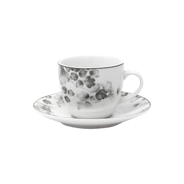 Porcelánové šálky v bílé a světle šedé barvě v sadě 6 ks Foliage gray – Villa Altachiara