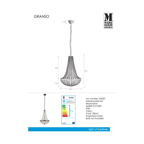 Černé závěsné svítidlo Markslöjd Granso, 40 cm-image-2