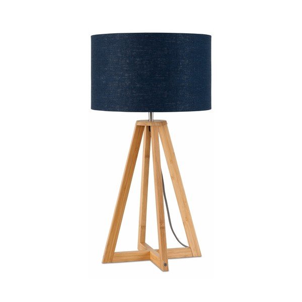 Stolní lampa s modrým  stínidlem a konstrukcí z bambusu Good&Mojo Everest