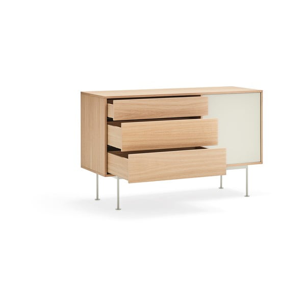 Krémově bílá komoda s dubovou dýhou Teulat Yoko, šířka 128 cm-image-3