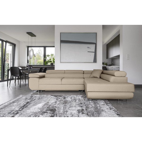 Béžová rozkládací/s úložným prostorem rohová pohovka (pravý roh/do L) Anton – ELTAP-image-1