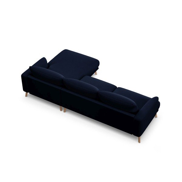 Tmavě modrá sametová rohová pohovka (pravý roh/s lenoškou) Naomi – Micadoni -image-3