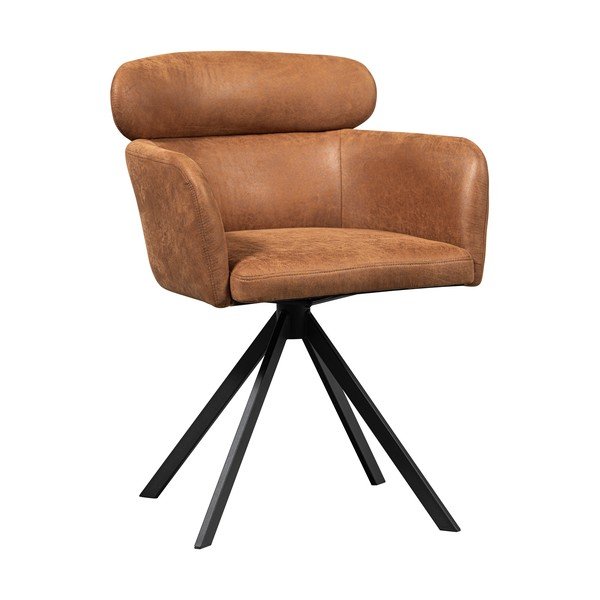 Koňakově hnědé čalouněné jídelní křeslo s područkami Fenne – WOOOD