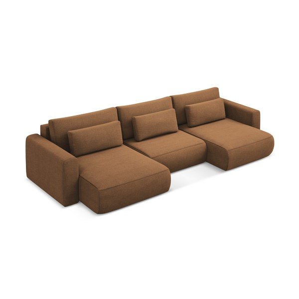 Rozkládací/s úložným prostorem rohová pohovka v terakotové barvě (do "U") Kapua – Makamii-image-2