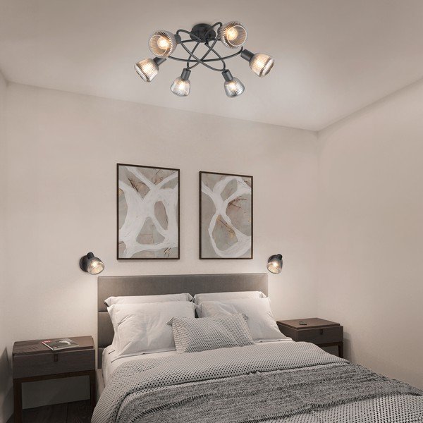 Černé stropní svítidlo se skleněným stínidlem Tarifa – Trio-image-1