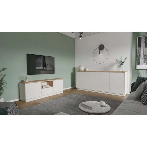 Béžový TV stolek v dekoru dubu 161x55x40 cm Loreta – Marckeric-image-2