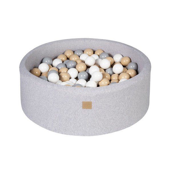 Šedý manšestrový bazének s míčky ø 90x30 cm Montessori – Meowbaby