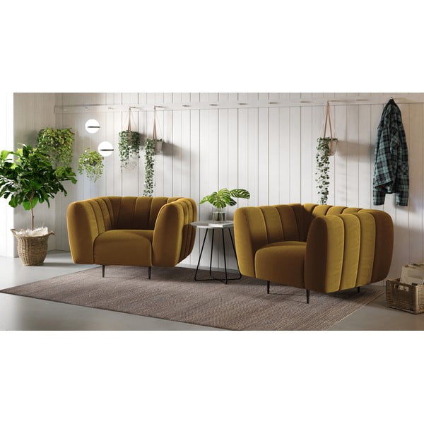 Medově žluté sametové křeslo Ghado Shel-image-1