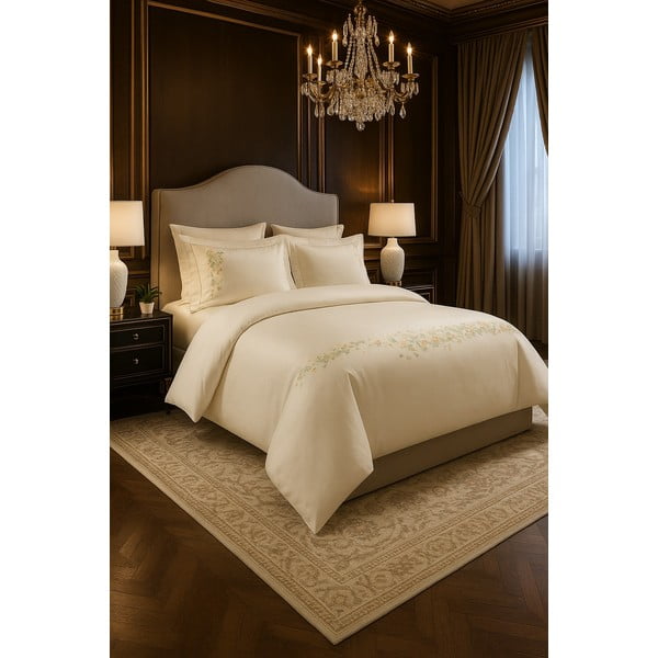 Krémové povlečení na jednolůžko z bavlněného saténu s prostěradlem/6dílné 140x200 cm Maison Bloom – Mila Home Luxury-image-1