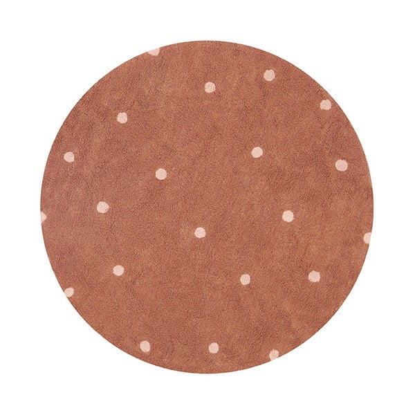 Pratelný ručně tkaný bavlněný dětský koberec v cihlové barvě ø140 cm Round Dot Chestnut – Lorena Canals