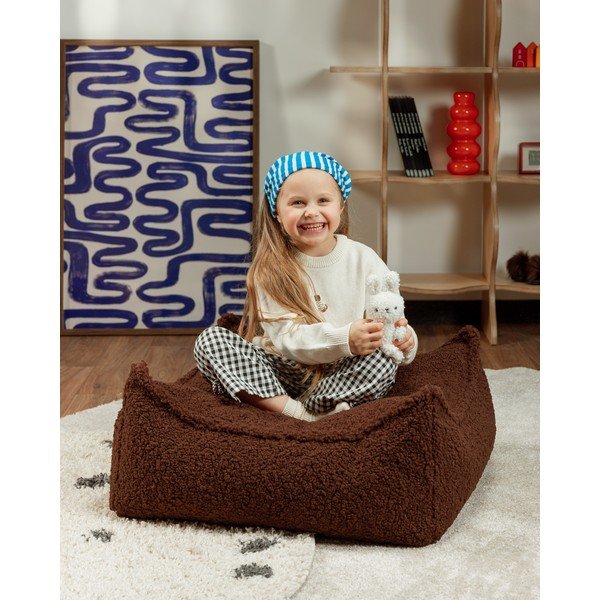 Tmavě hnědý dětský puf z textilie bouclé Warm Hazel – Wigiwama-image-2