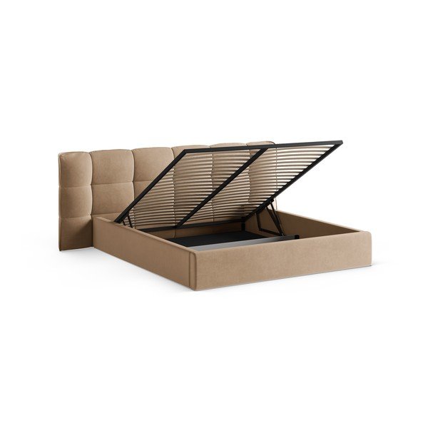 Šedobéžová čalouněná dvoulůžková postel s úložným prostorem s roštem 140x200 cm Eric – Micadoni -image-2