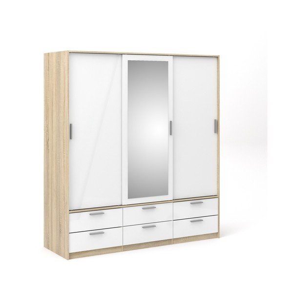 Šatní skříň v dekoru dubu s posuvnými dveřmi v bílo-přírodní barvě 181x200 cm Line – Tvilum-image-2