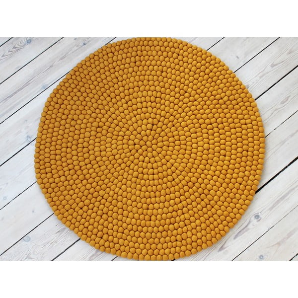 Hořčicově žlutý kuličkový vlněný koberec Wooldot Ball Rugs, ⌀ 90 cm-image-1