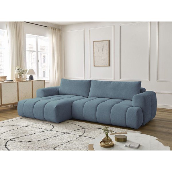 Modrá rozkládací/s úložným prostorem rohová pohovka (levý roh/s lenoškou) Fuji – Bobochic Paris-image-1