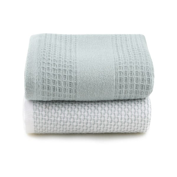 Vaflové ručníky v mentolové a šedé barvě v sadě 2 ks 40x60 cm Betty – Foutastic-image-3