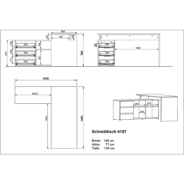 Rohový pracovní stůl s deskou v dubovém dekoru 145x146 cm Lissabon – Germania-image-2