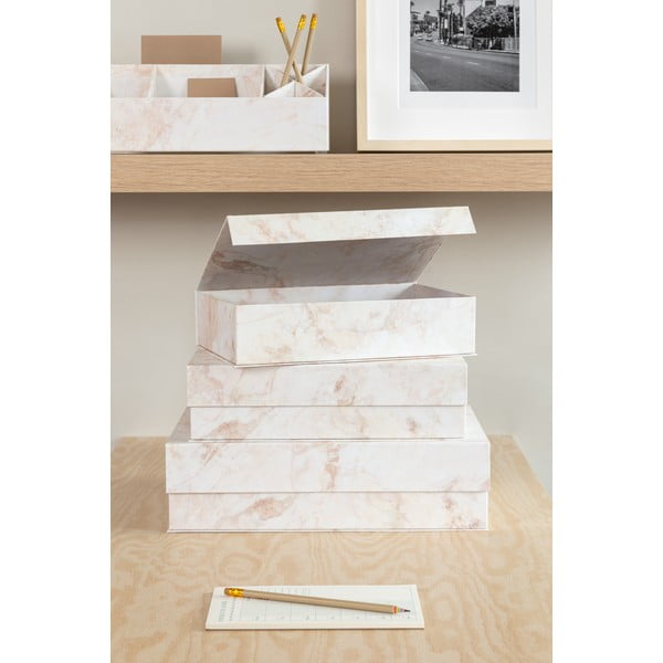 Béžové kartonové úložné boxy v sadě 3 ks s víkem 42,5x29,5x13 cm Kian Paper Laminate – Bigso-image-2