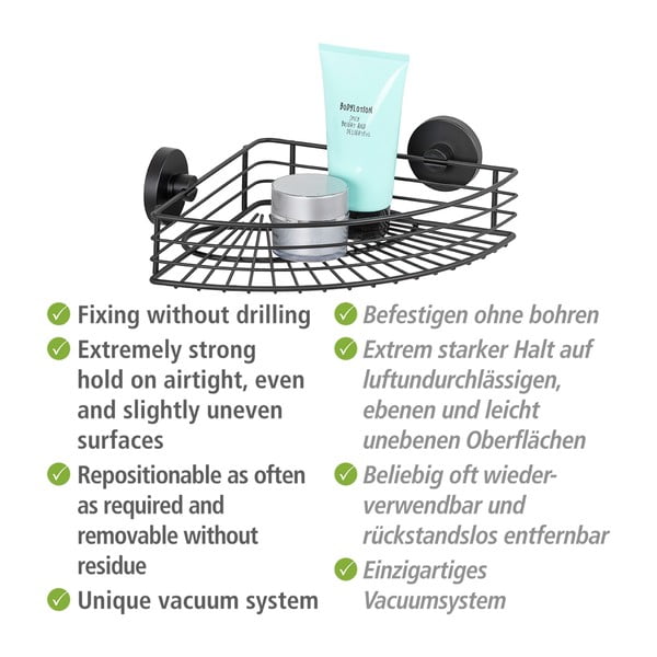 Černá rohová polička do koupelny Wenko Vacuum-Loc® Bari-image-3