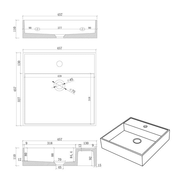 Šedobéžové betonové umyvadlo Sapho Quadrado 46 x 46 cm-image-1