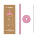 Silikonové brčko s čistícím kartáčkem/s víčkem Flamingo Pink – Muuki