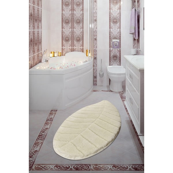 Krémová koupelnová předložka 60x100 cm Jungle Leaf – Foutastic-image-1