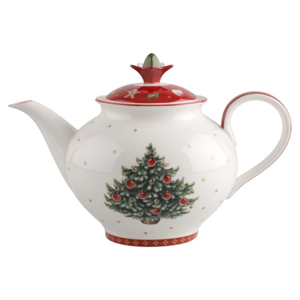 Červeno-bílá porcelánová čajová konvice s vánočním motivem Villeroy & Boch