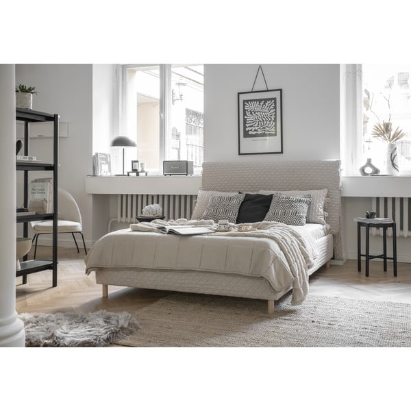 Béžová čalouněná dvoulůžková postel s roštem 180x200 cm Sleepy Luna – Miuform-image-1