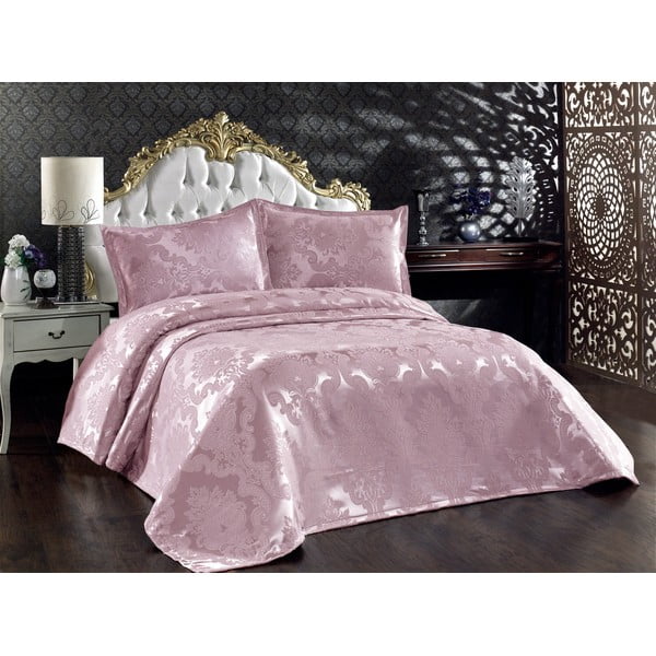 Růžový bavlněný set přehozu a povlaků na polštář na dvoulůžko 240x260 cm Beste – Mijolnir