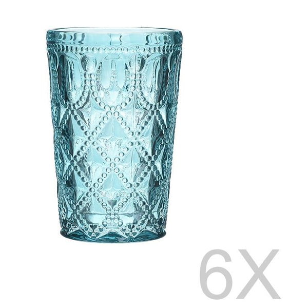Sada 6 skleněných transparentních modrých sklenic InArt Glamour Beverage, výška 13,5 cm