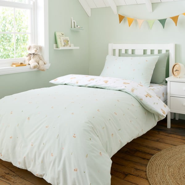 Bílé/zelené bavlněné dětské povlečení na jednolůžko 135x200 cm Mini Moo Cow – Bianca-image-2