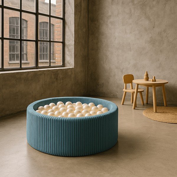 Tyrkysový manšestrový bazének s míčky ø 90x30 cm Montessori – Meowbaby-image-1